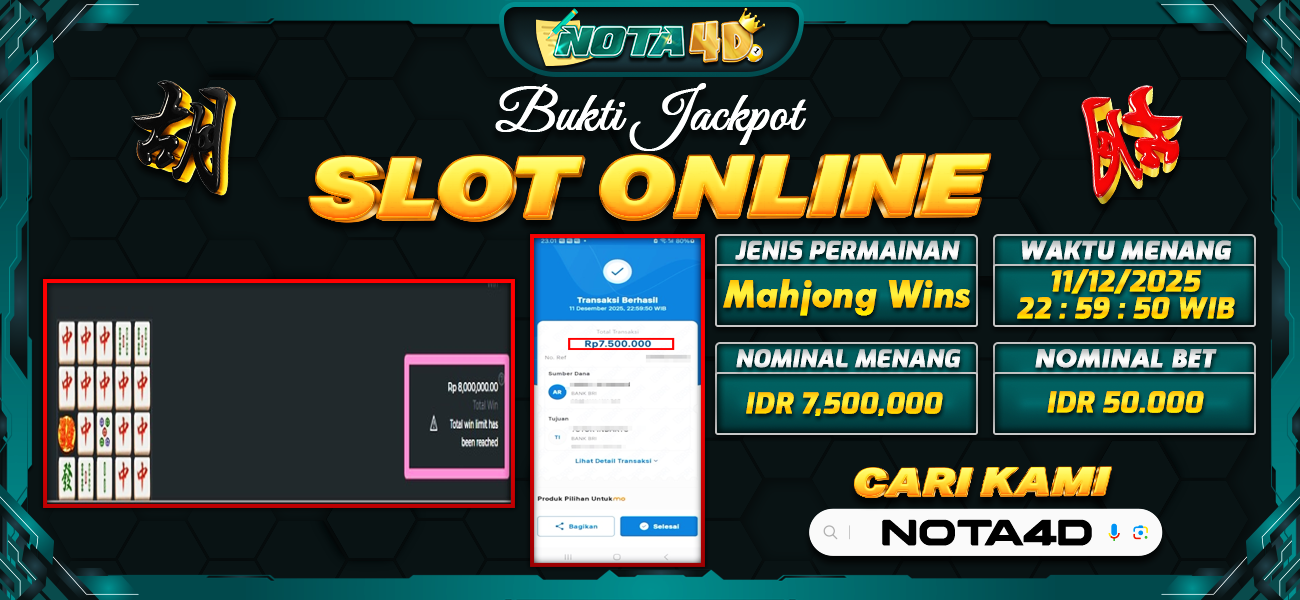 Bukti Kemenangan Besar Dibayar lunas Member NOTA4D RP 7.500.000, 11 Desember 2025