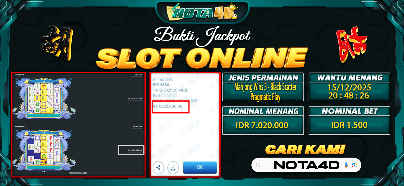 Bukti Kemenangan Besar Dibayar lunas Member NOTA4D RP 7.020.000, 16 Desember 2025